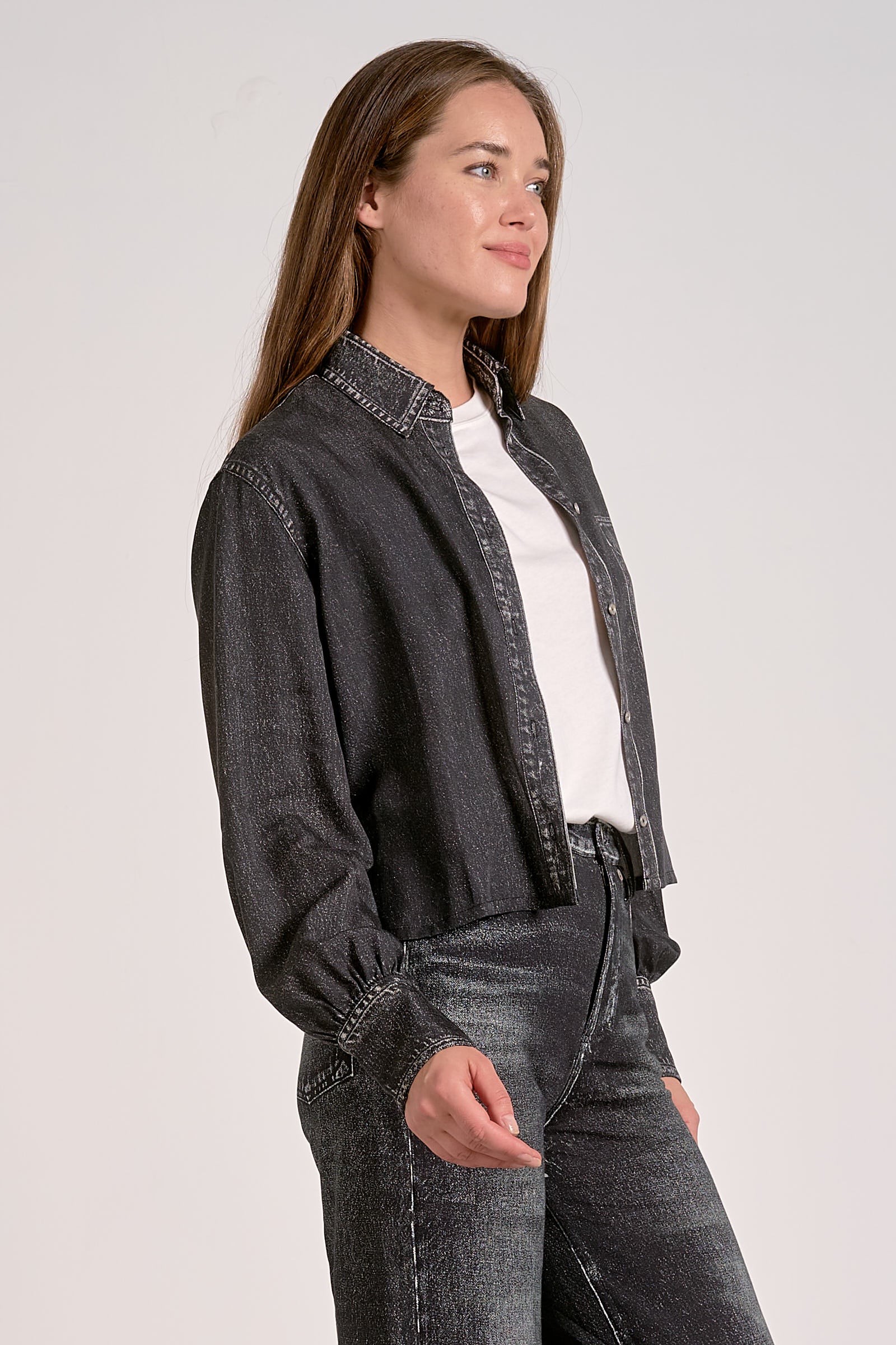 Denim Button Down - Grey, Women's Tops Collection