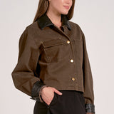 Bomber Jacket With Leather Trim on Collar