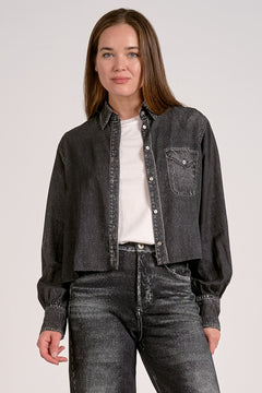 Denim Button Down - Grey, Women's Tops Collection