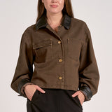Bomber Jacket With Leather Trim on Collar
