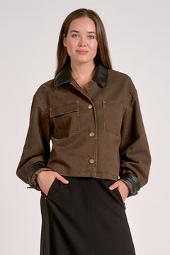 Bomber Jacket With Leather Trim on Collar
