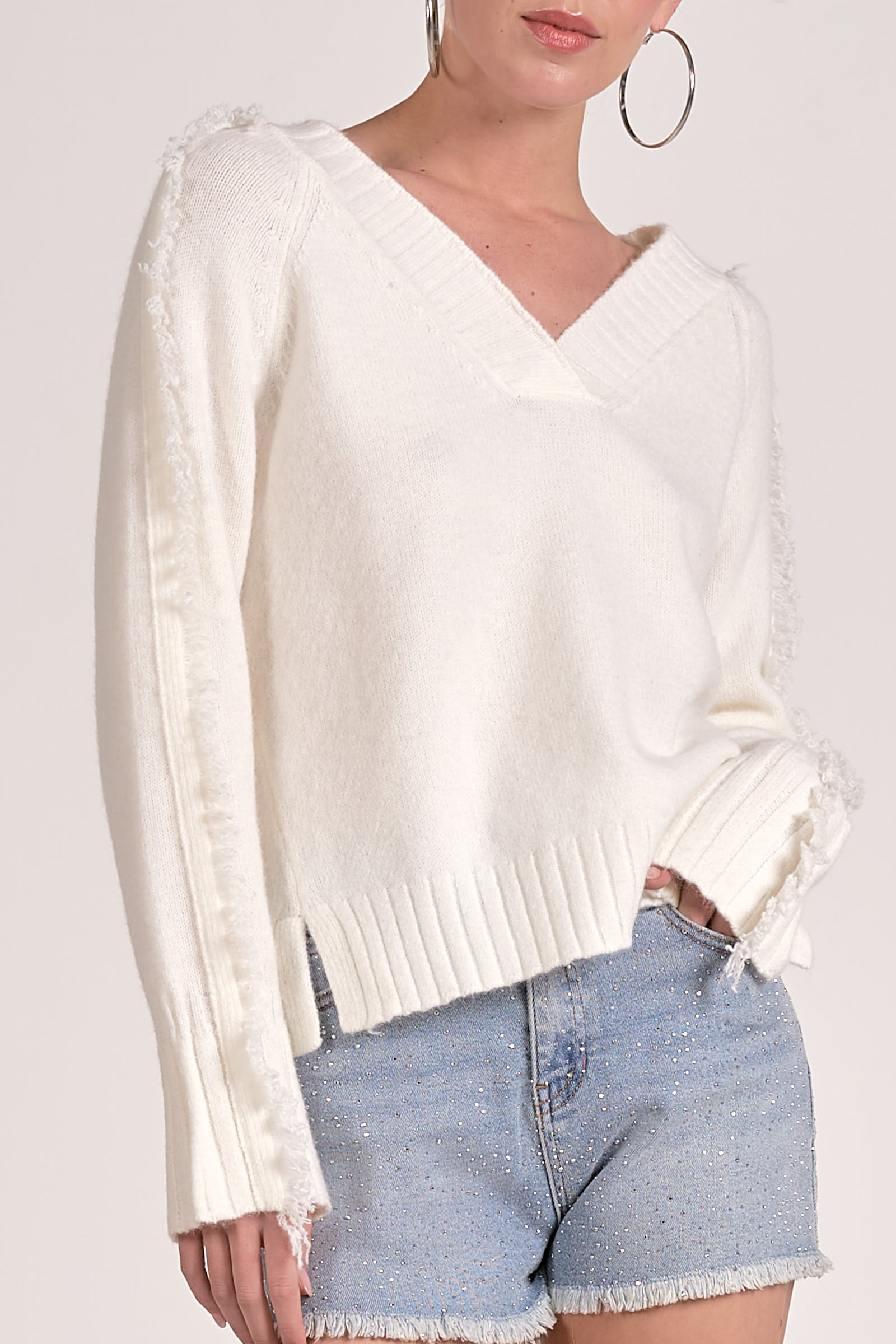 Relaxed V Neck Sweater - white, womens sweater collection