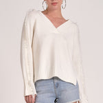 Relaxed V Neck Sweater - white, womens sweater collection