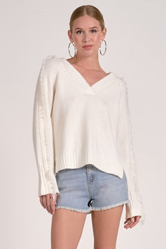 Relaxed V Neck Sweater - white, womens sweater collection