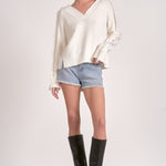 Relaxed V Neck Sweater - white, womens sweater collection