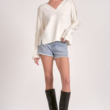 Relaxed V Neck Sweater - white, womens sweater collection