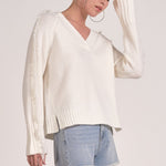 Relaxed V Neck Sweater - white, womens sweater collection