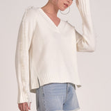 Relaxed V Neck Sweater - white, womens sweater collection