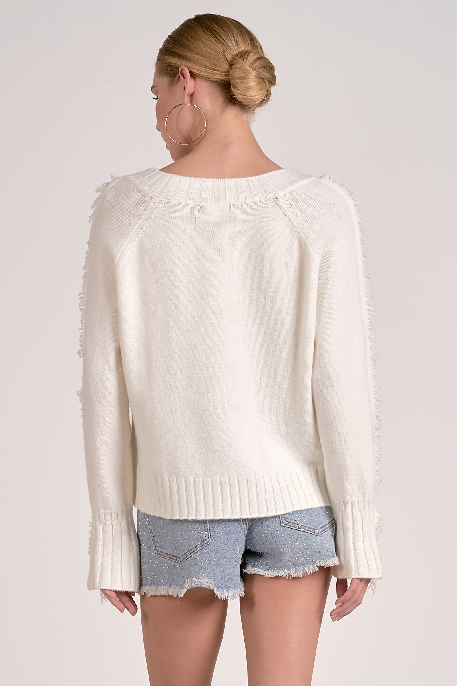 Relaxed V Neck Sweater - white, womens sweater collection