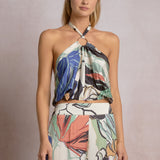 Floral Printed Halter Top With Ring