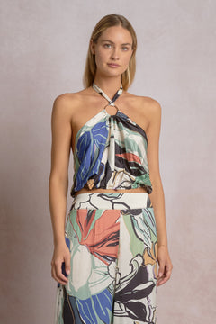 Floral Printed Halter Top With Ring