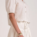 Eyelet Quarter Sleeve Button Down