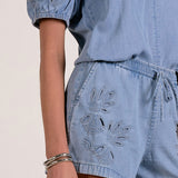 Eyelet Elastic Waistband Shorts