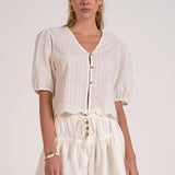 Eyelet Quarter Sleeve Button Down