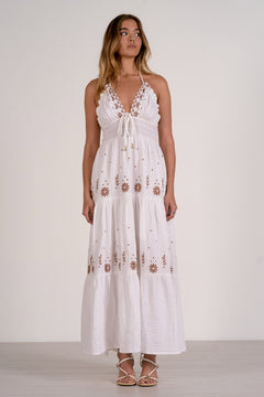 Halter Maxi Dress With Embroidery