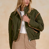Quilted Jacket With Corduroy Trim