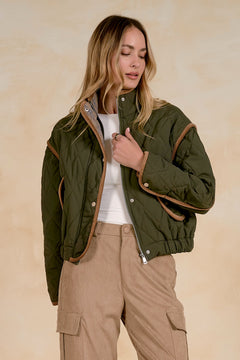 Quilted Jacket With Corduroy Trim