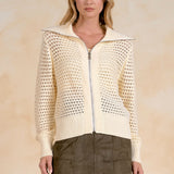 Open Knit Zip Up Cardigan