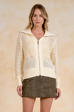 Open Knit Zip Up Cardigan