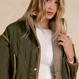 Quilted Jacket With Corduroy Trim