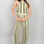 Button Down Crochet Sleeveless Cardigan - green/ivory, women's tops/matching set collection