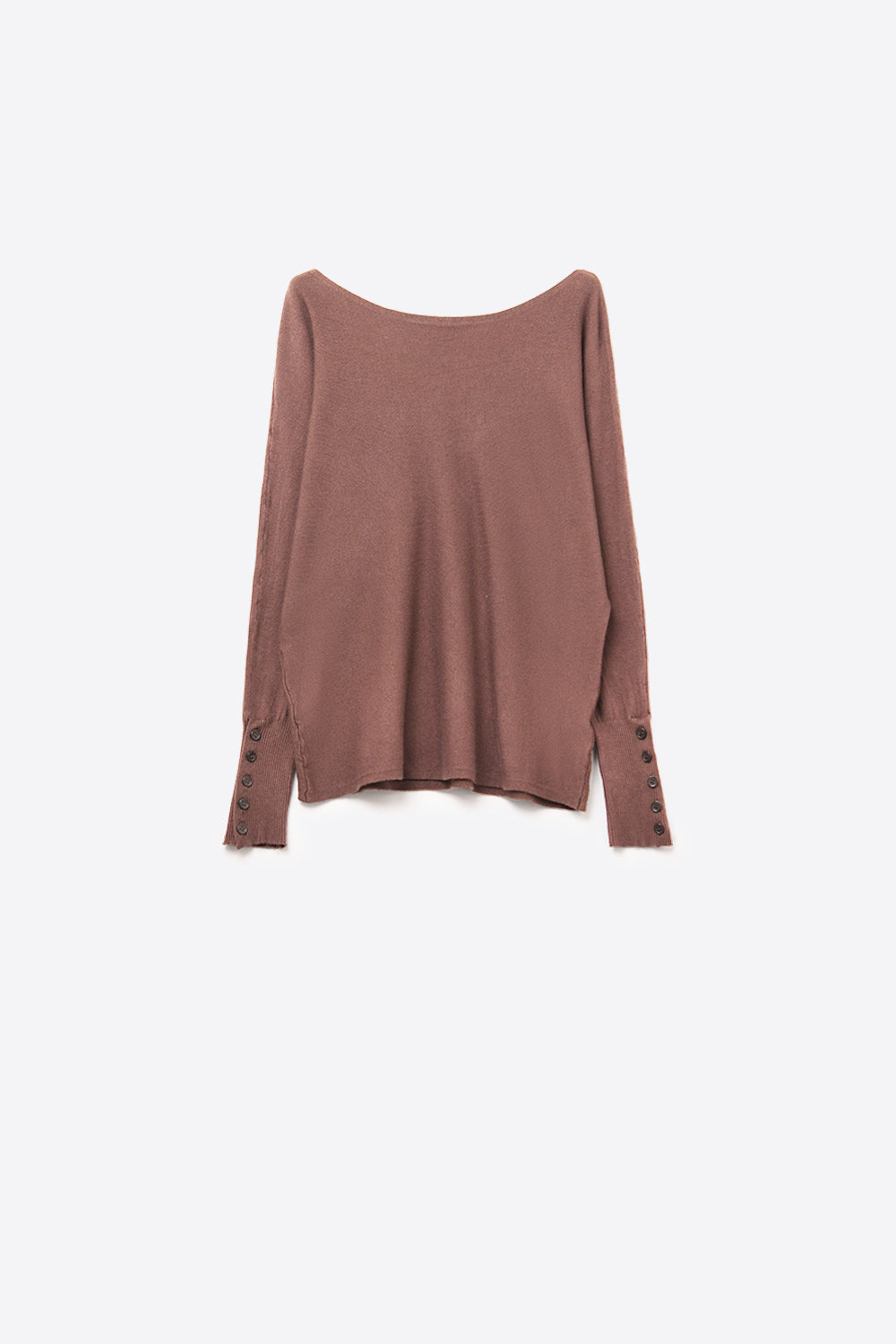 Round Neck Sweater With Sleeve Detail - brown, womens top collection 