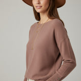 Round Neck Sweater With Sleeve Detail - brown, womens top collection 