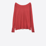 Round Neck Sweater With Button Sleeve Detail - red, womens sweater collection