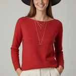 Round Neck Sweater With Button Sleeve Detail - red, womens sweater collection