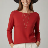 Round Neck Sweater With Button Sleeve Detail - red, womens sweater collection