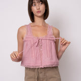 Lace Trim With Delicate Tie Front Top