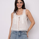Lace Trim With Delicate Tie Front Top
