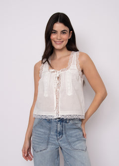 Lace Trim With Delicate Tie Front Top