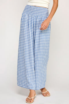 Gingham Linen Wide Leg Pant