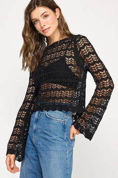 Pointelle Knit Crop Sweater