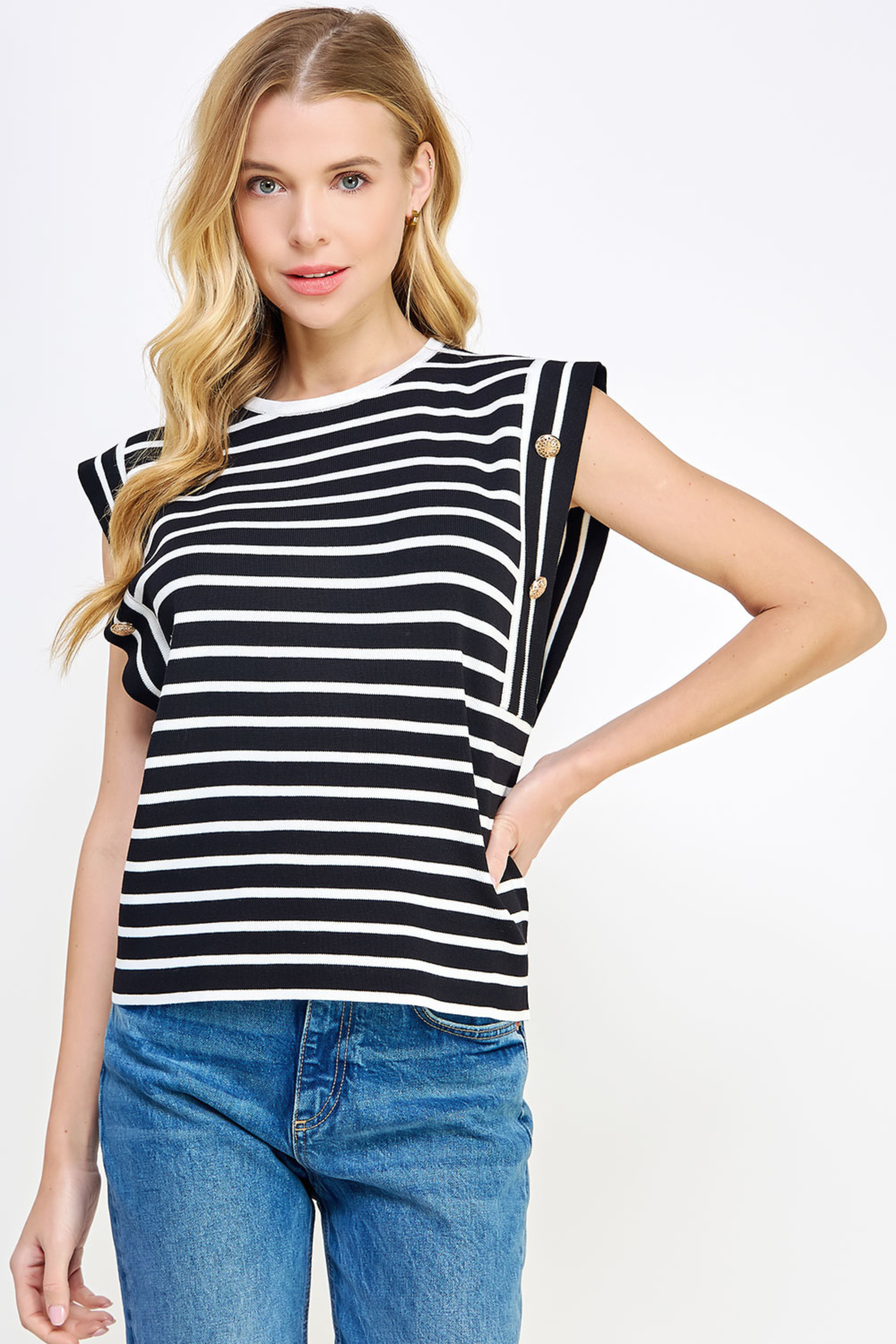 Striped Sleeveless Top - Black/White, Women's Top Collection