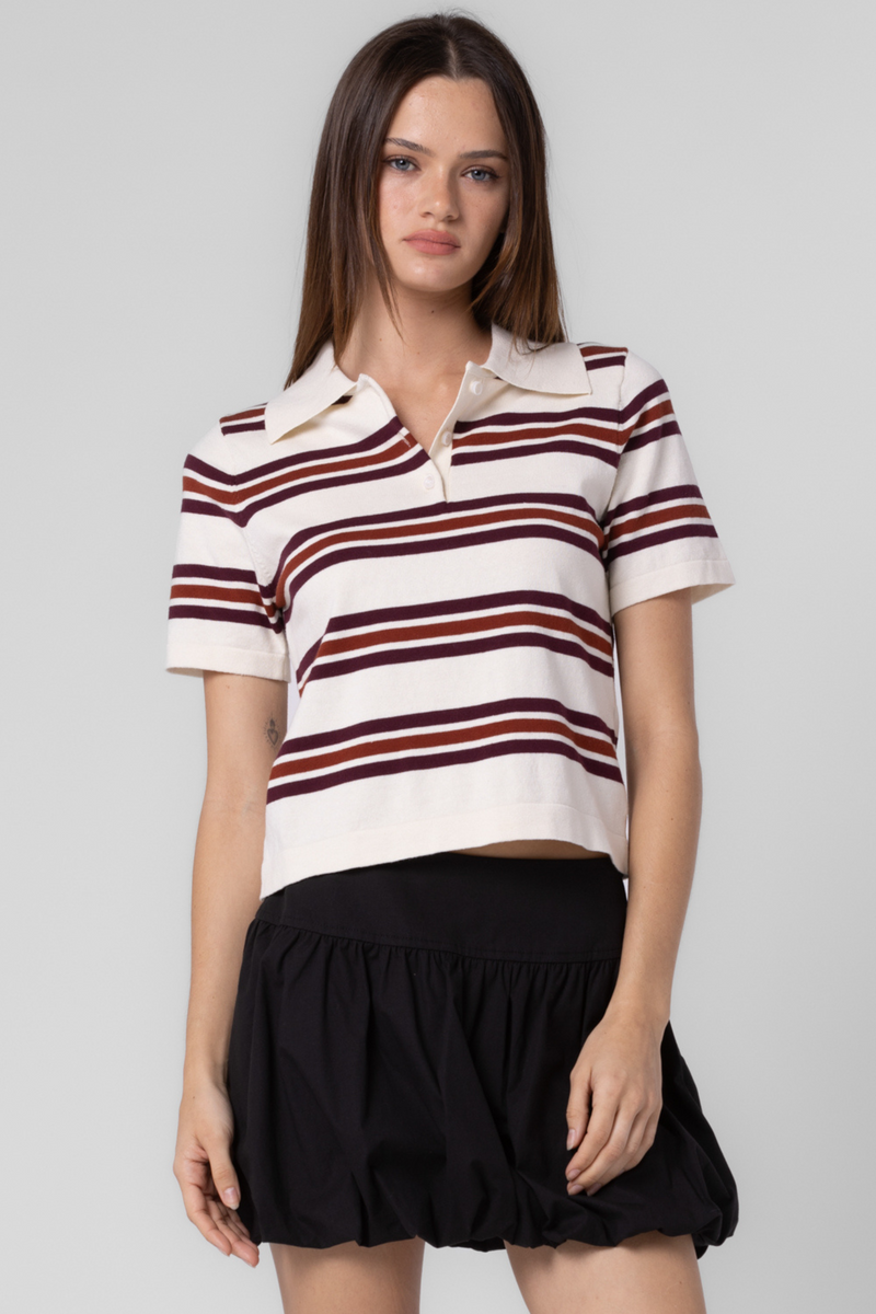 Knitted Cotton Stripe Polo Top