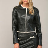 Round Neck Faux Leather Jacket