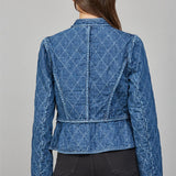 Zip Up Front Quilted Denim Jacket