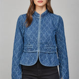 Zip Up Front Quilted Denim Jacket