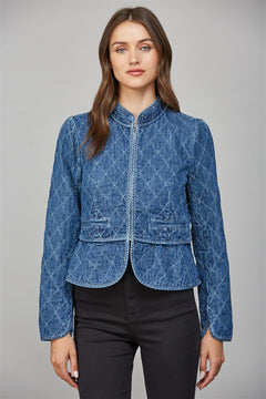 Zip Up Front Quilted Denim Jacket