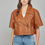 Notch Lapel Collar Faux Leather Jacket