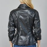 Faux Leather Cinched Sleeve Jacket - black, womens jacket collection