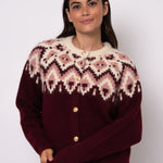 Button Up Cardigan with Aztec Design - burgundy, womens cardigan collection