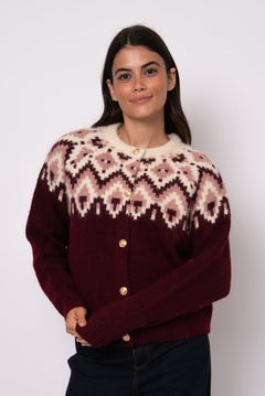 Button Up Cardigan with Aztec Design - burgundy, womens cardigan collection