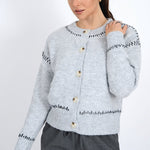 Long Sleeve Crew Neck Cardigan - gray, womens cardigan collection