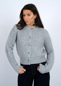 Crew Neck Cardigan - grey, womens cardigan collection