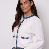 Cardigan With Denim Trim And Gold Buttons