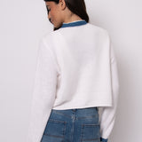 Cardigan With Denim Trim And Gold Buttons