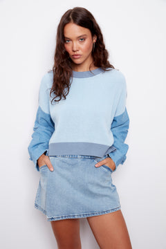 Sweater With Denim Sleeves